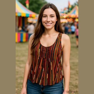 Lucky Brand Striped Multicolor Sleeveless Top Cotton Modal Women Size M